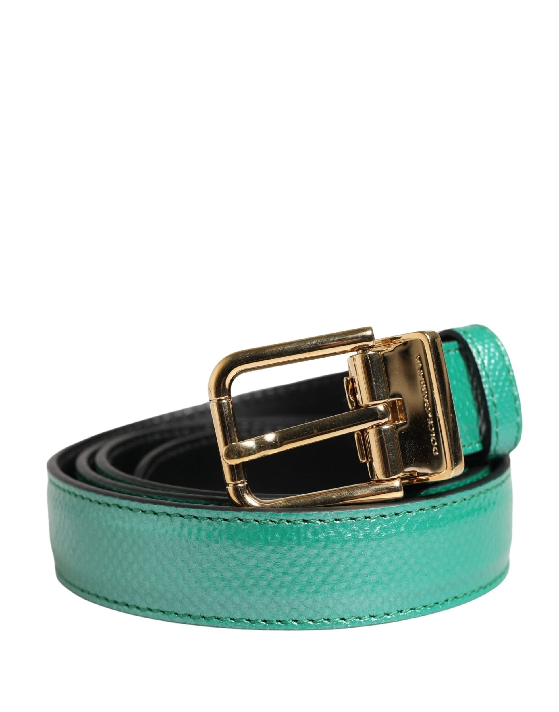 Dolce & Gabbana Men Green Classic Leather Metal Buckle Belt by Dolce & Gabbana