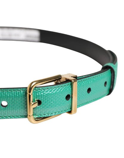 Dolce & Gabbana Men Green Classic Leather Metal Buckle Belt by Dolce & Gabbana