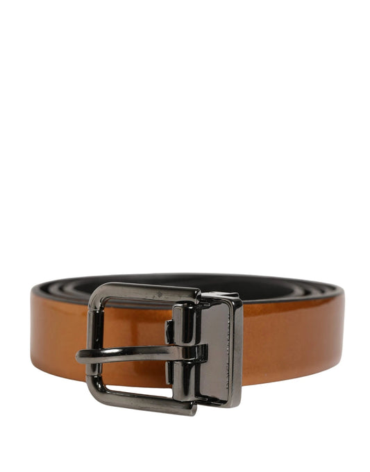 Dolce & Gabbana Men Brown Classic Leather Metal Buckle Belt by Dolce & Gabbana