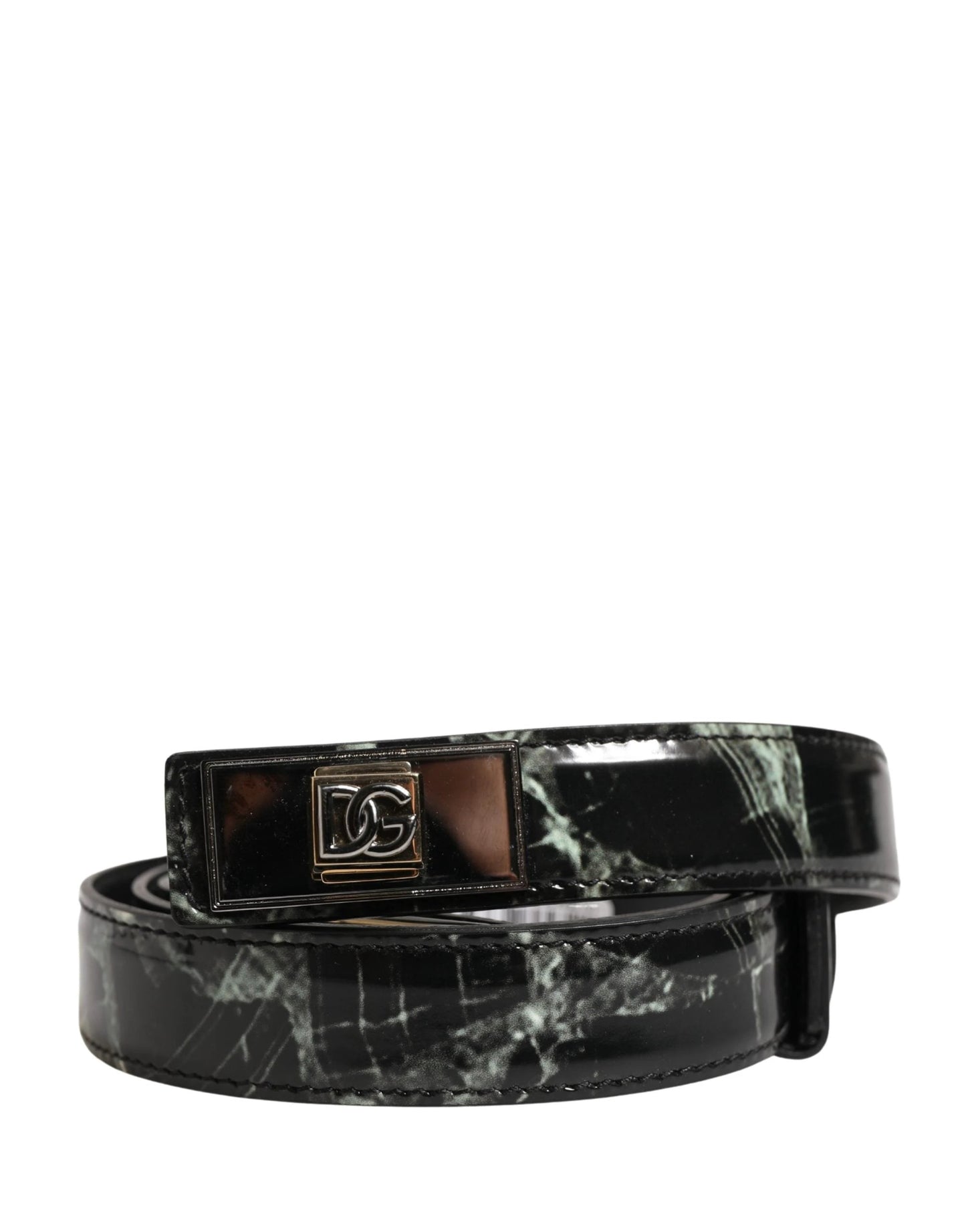 Dolce & Gabbana Men Black Marble Leather DG Logo Buckle Belt by Dolce & Gabbana