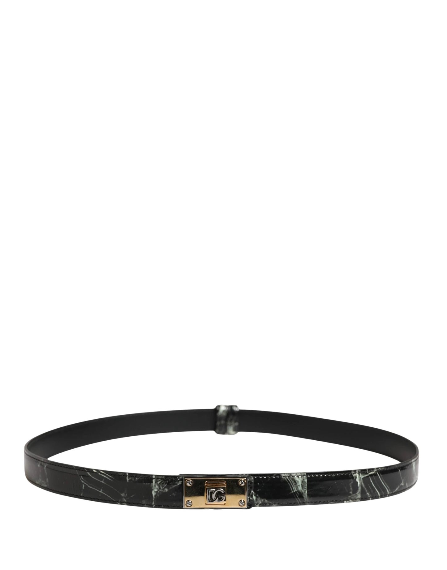 Dolce & Gabbana Men Black Marble Leather DG Logo Buckle Belt by Dolce & Gabbana