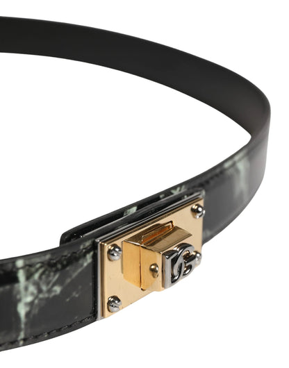Dolce & Gabbana Men Black Marble Leather DG Logo Buckle Belt by Dolce & Gabbana