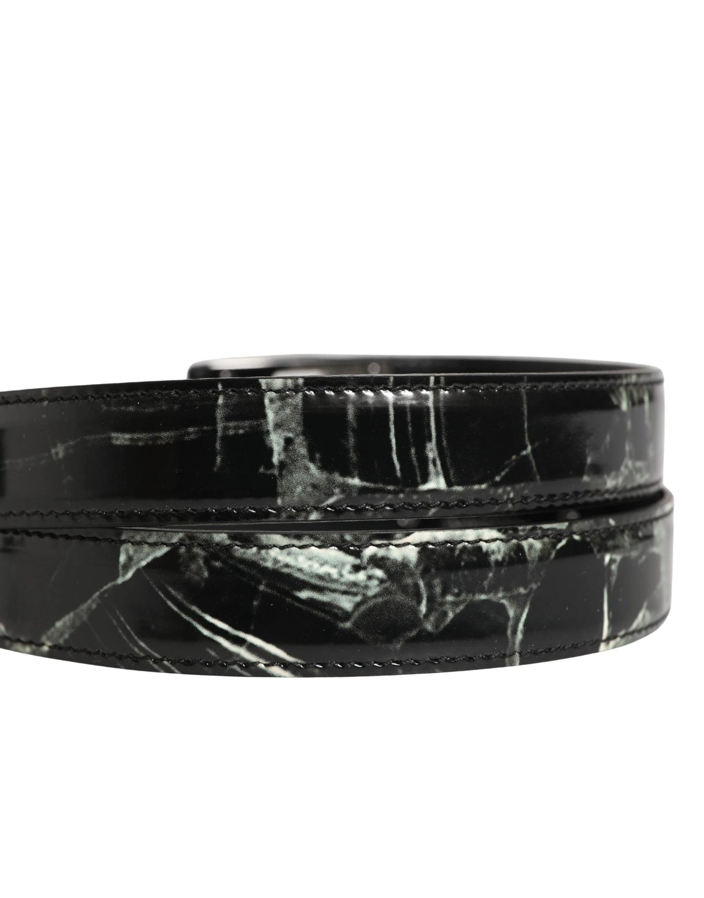 Dolce & Gabbana Men Black Marble Leather DG Logo Buckle Belt by Dolce & Gabbana