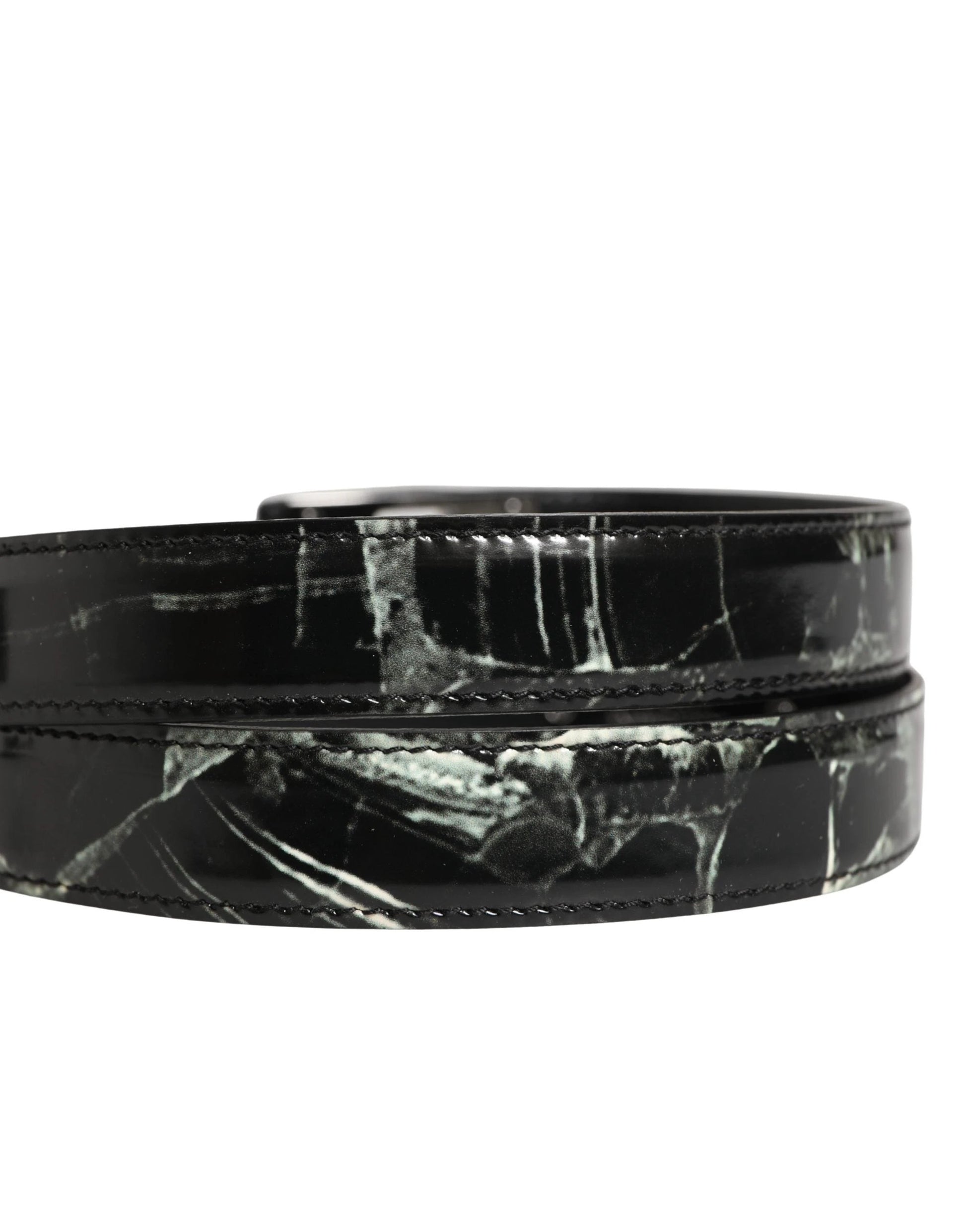 Dolce & Gabbana Men Black Marble Leather DG Logo Buckle Belt by Dolce & Gabbana