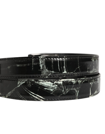 Dolce & Gabbana Men Black Marble Leather DG Logo Buckle Belt by Dolce & Gabbana