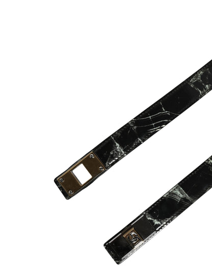 Dolce & Gabbana Men Black Marble Leather DG Logo Buckle Belt by Dolce & Gabbana