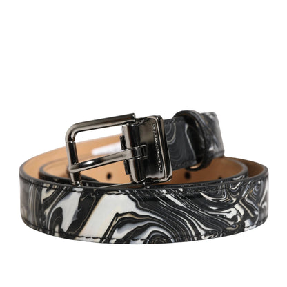 Dolce & Gabbana Men Black Marble Leather Metal Buckle Belt by Dolce & Gabbana
