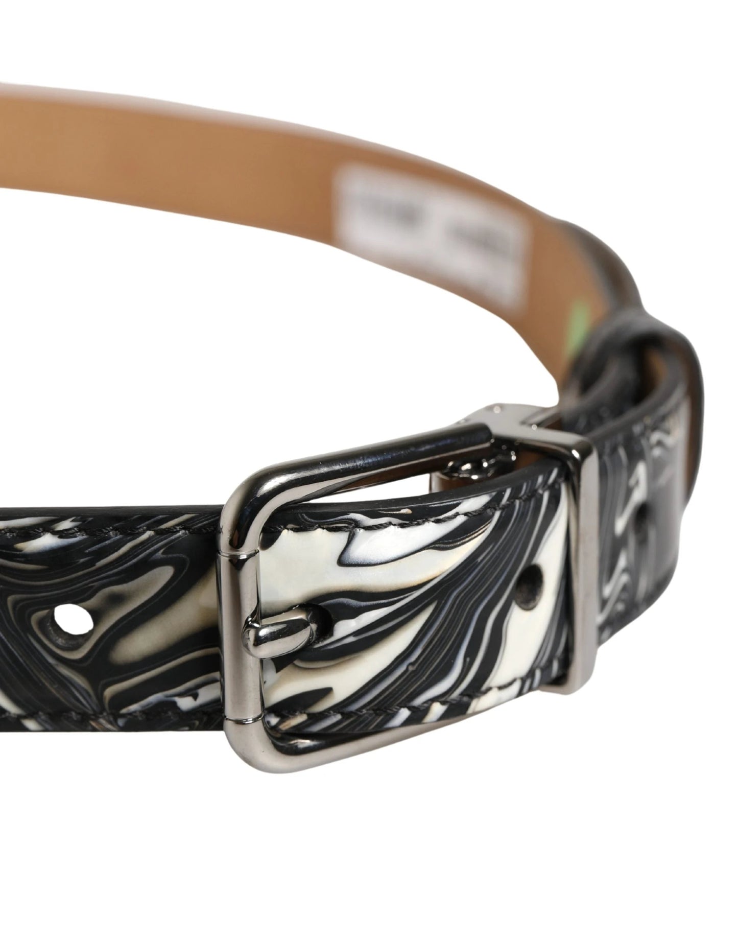 Dolce & Gabbana Men Black Marble Leather Metal Buckle Belt by Dolce & Gabbana