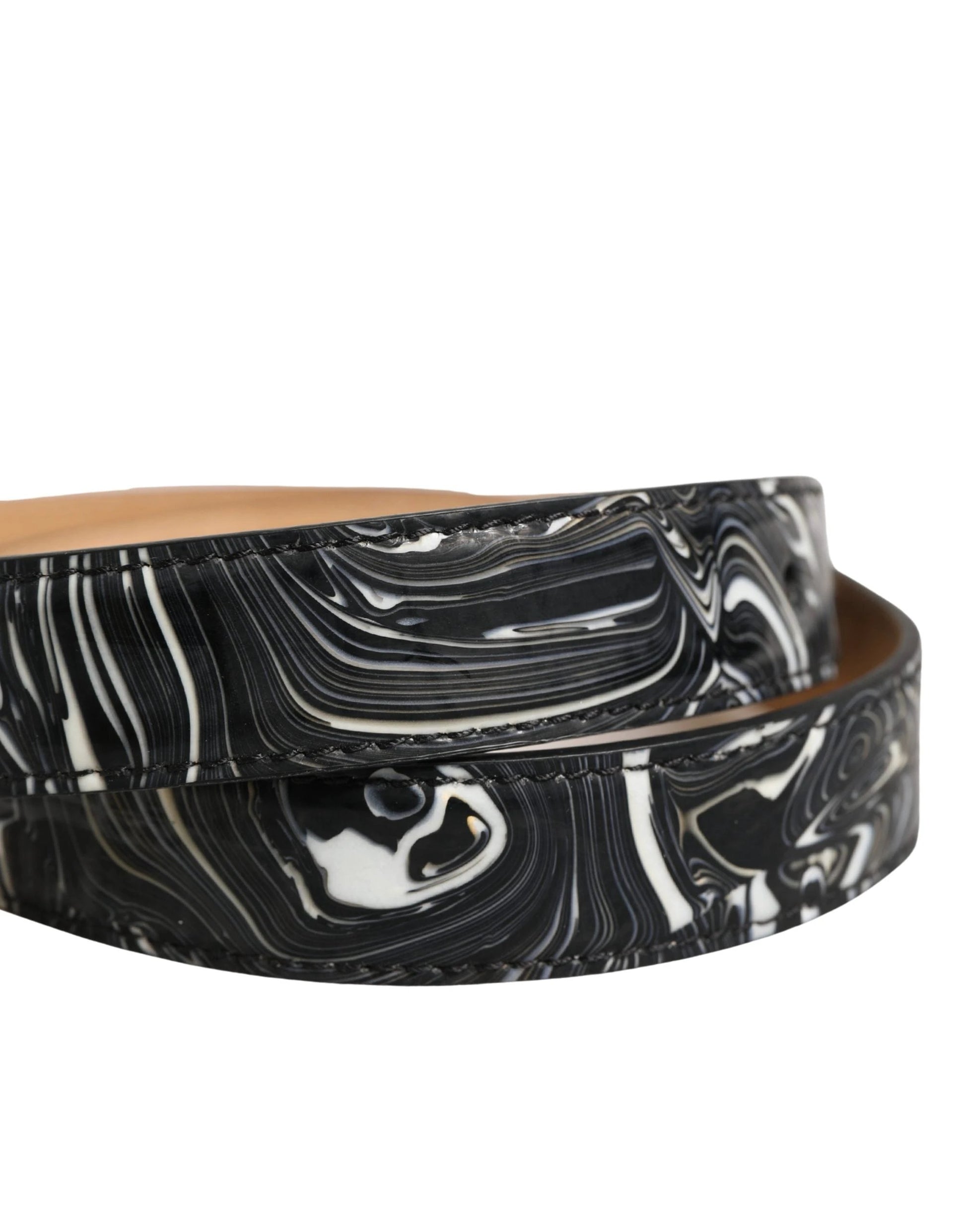 Dolce & Gabbana Men Black Marble Leather Metal Buckle Belt by Dolce & Gabbana