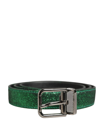 Dolce & Gabbana Men Green Lurex Polyester Metal Buckle Belt by Dolce & Gabbana