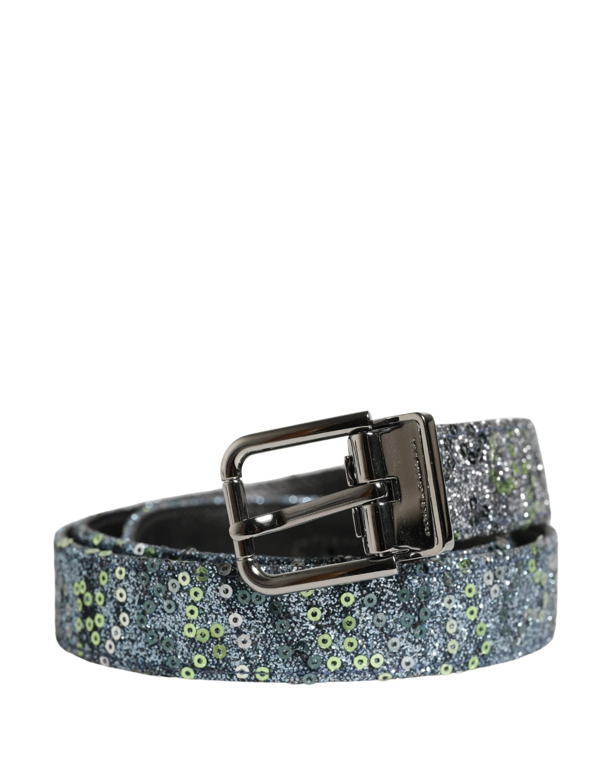 Dolce & Gabbana Men Multicolor Sequin Silver Metal Buckle Belt by Dolce & Gabbana