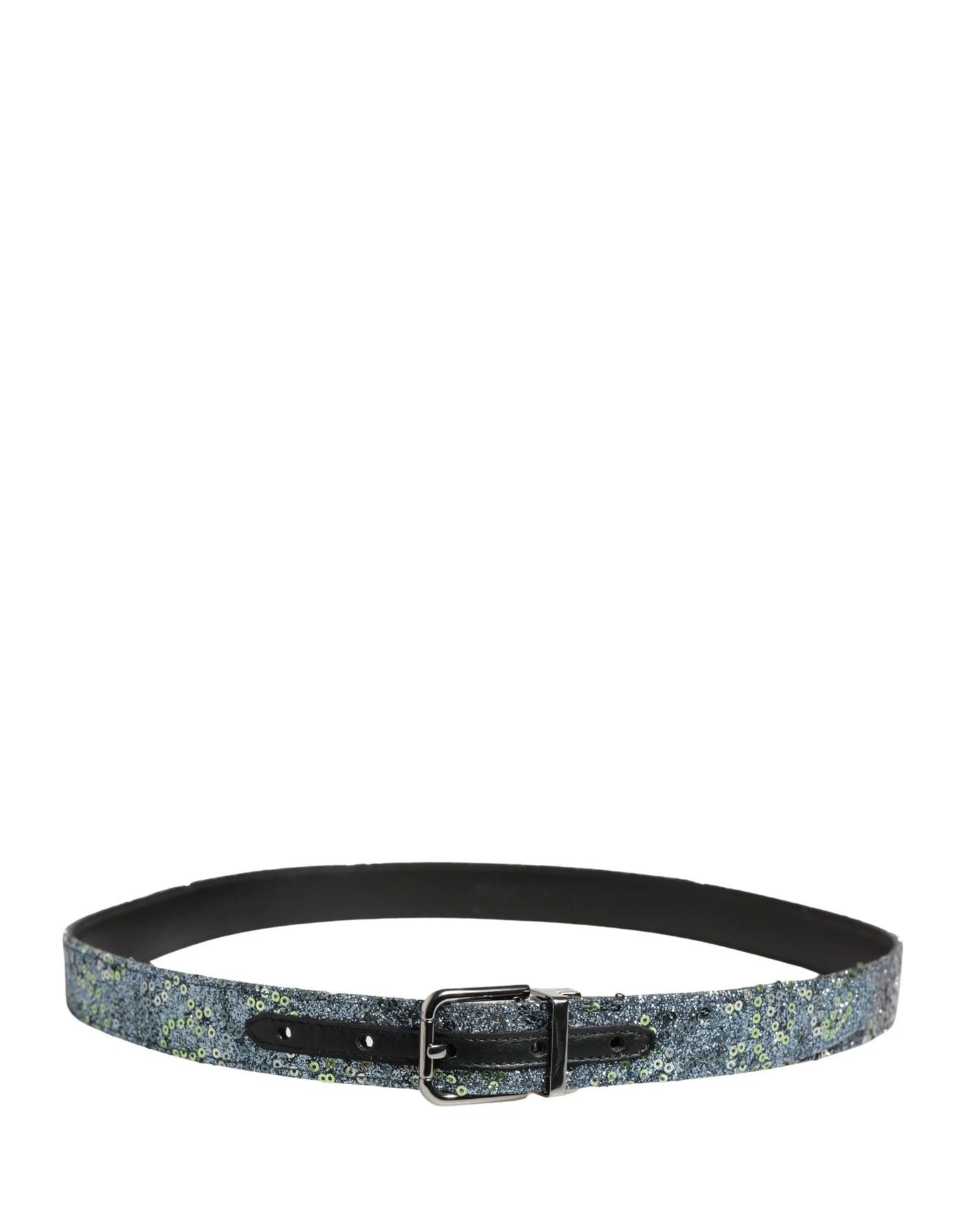 Dolce & Gabbana Men Multicolor Sequin Silver Metal Buckle Belt by Dolce & Gabbana