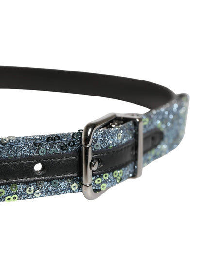 Dolce & Gabbana Men Multicolor Sequin Silver Metal Buckle Belt by Dolce & Gabbana