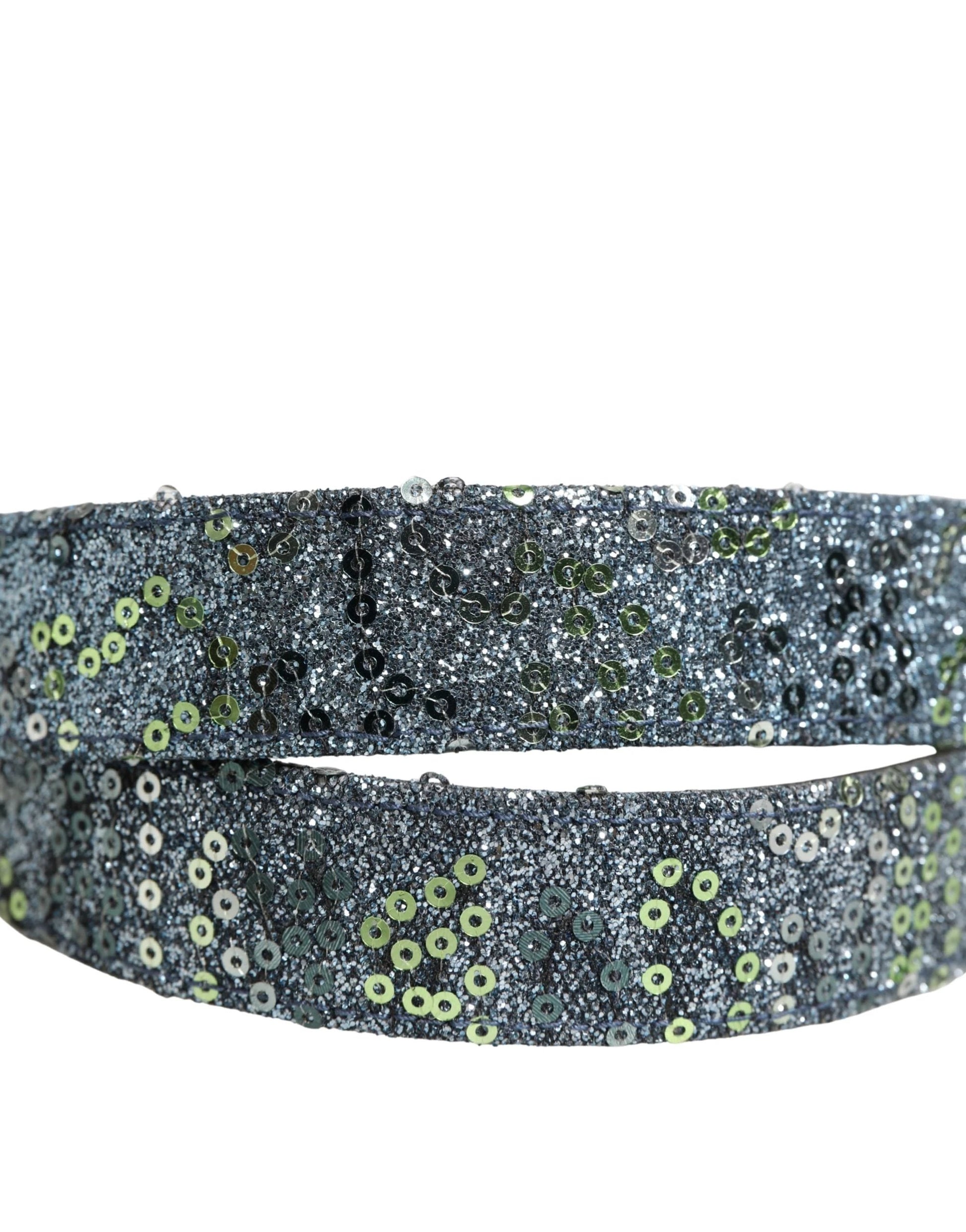 Dolce & Gabbana Men Multicolor Sequin Silver Metal Buckle Belt by Dolce & Gabbana
