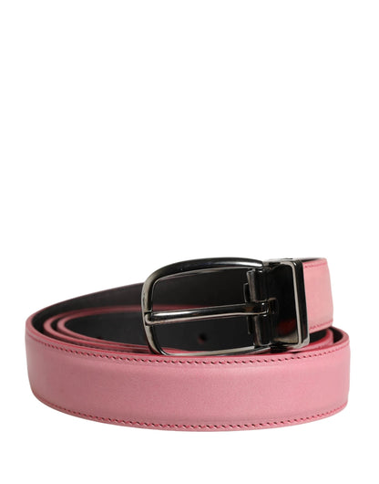 Dolce & Gabbana Men Pink Classic Leather Metal Buckle Belt by Dolce & Gabbana