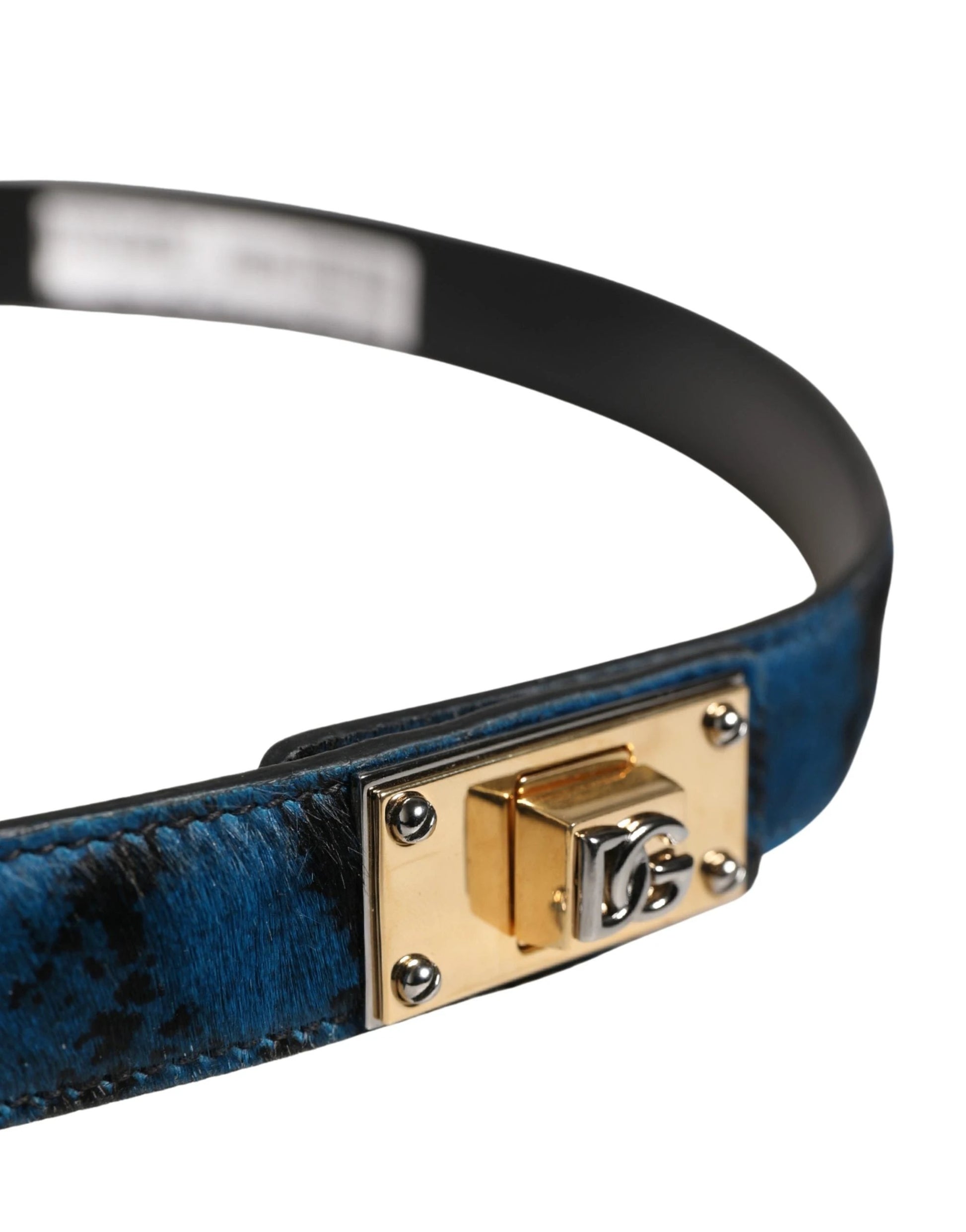 Dolce & Gabbana Men Blue Calf Leather Logo Metal Buckle Belt by Dolce & Gabbana