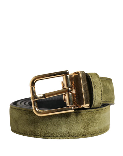 Dolce & Gabbana Men Green Velvet Leather Metal Buckle Belt by Dolce & Gabbana