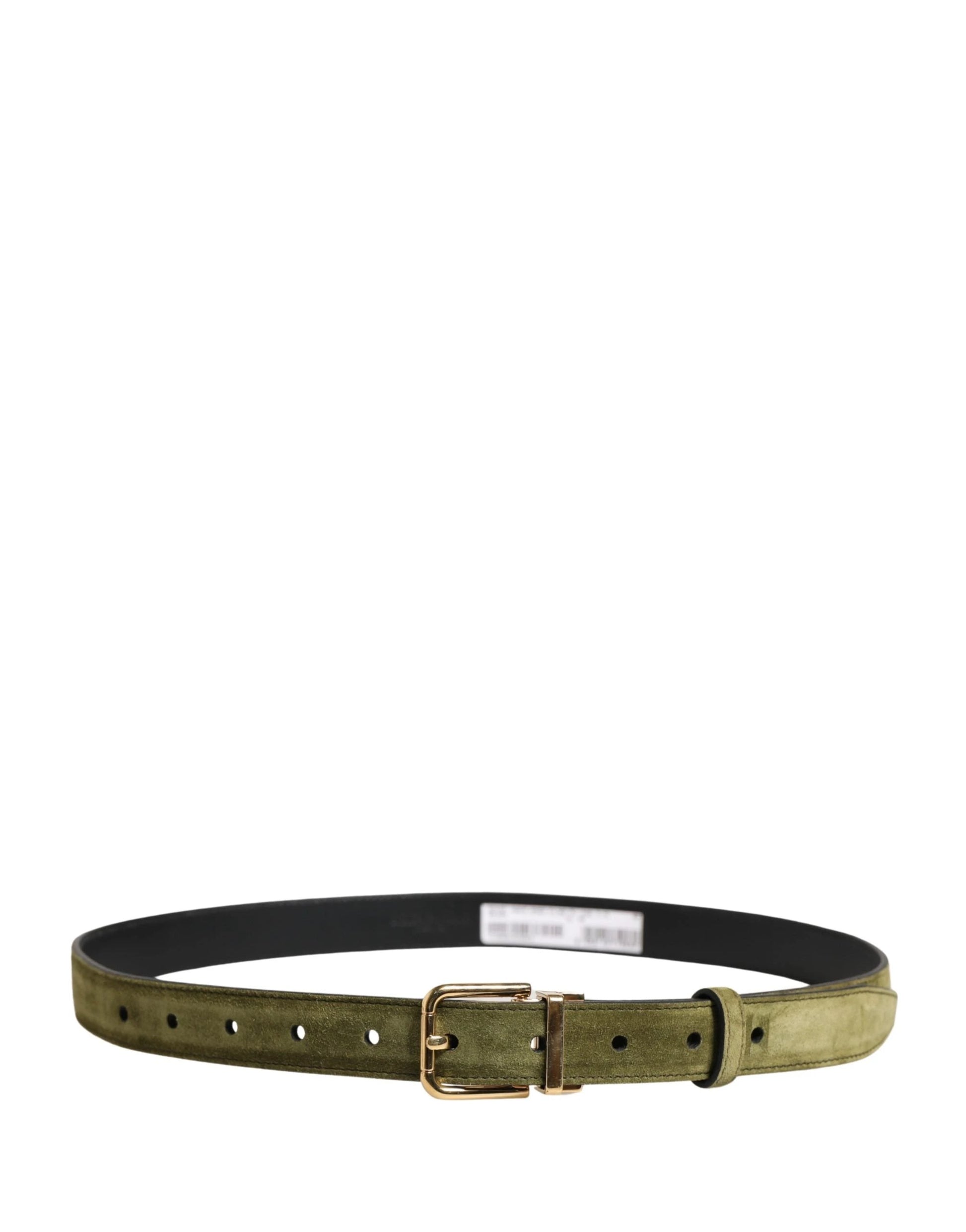 Dolce & Gabbana Men Green Velvet Leather Metal Buckle Belt by Dolce & Gabbana