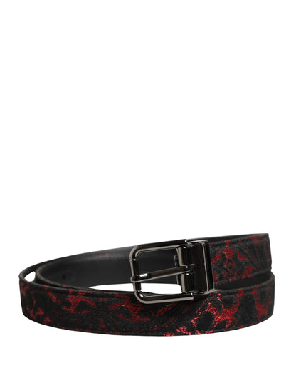 Dolce & Gabbana Black Red Polyester Silver Metal Buckle Belt by Dolce & Gabbana