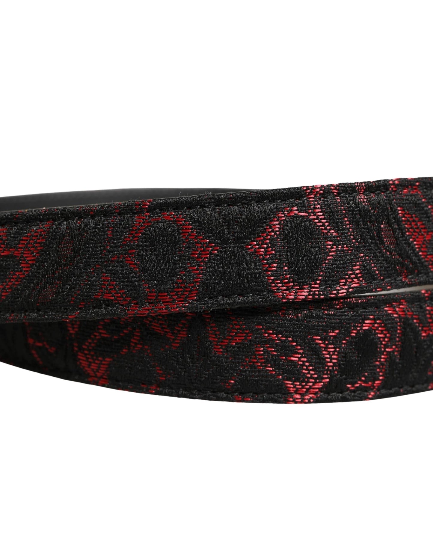 Dolce & Gabbana Black Red Polyester Silver Metal Buckle Belt by Dolce & Gabbana