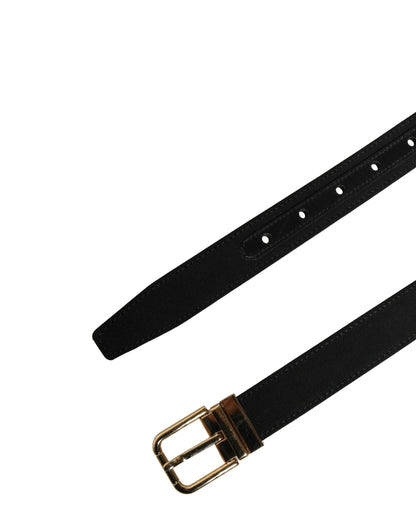 Dolce & Gabbana Black Viscose Leather Gold Metal Buckle Belt by Dolce & Gabbana