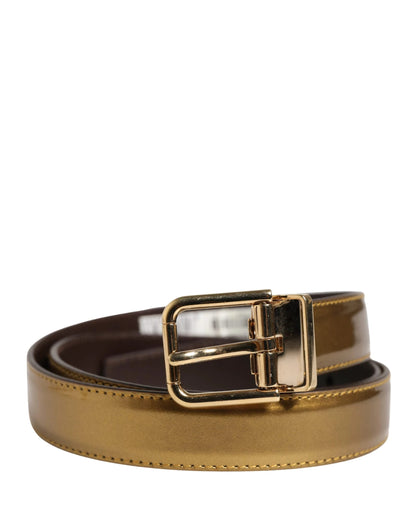 Dolce & Gabbana Men Gold Classic Leather Metal Buckle Belt by Dolce & Gabbana