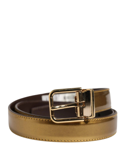 Dolce & Gabbana Men Gold Classic Leather Metal Buckle Belt by Dolce & Gabbana