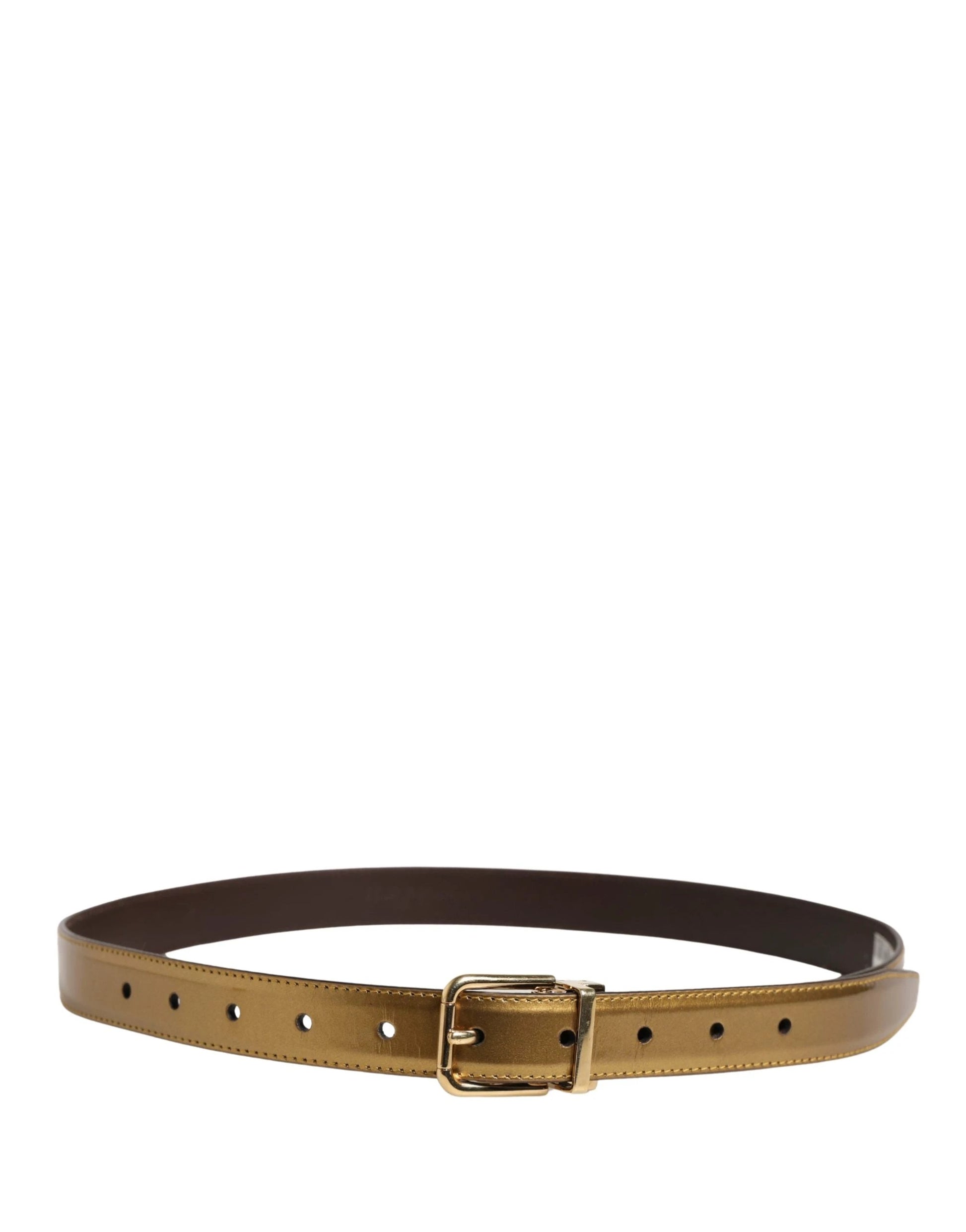 Dolce & Gabbana Men Gold Classic Leather Metal Buckle Belt by Dolce & Gabbana