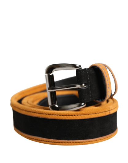 Dolce & Gabbana Men Black Orange Polyester Metal Buckle Belt by Dolce & Gabbana