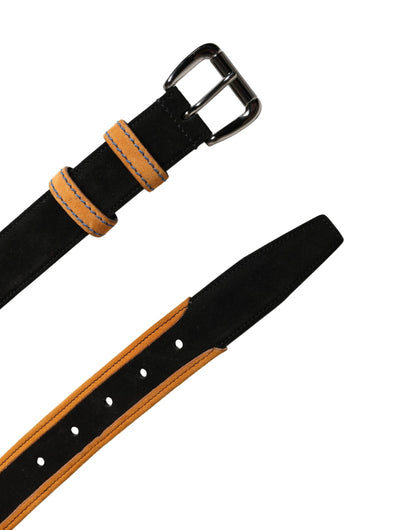 Dolce & Gabbana Men Black Orange Polyester Metal Buckle Belt by Dolce & Gabbana