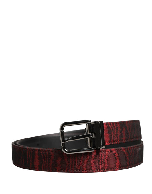 Dolce & Gabbana Men Red Jacquard Acetate Metal Buckle Belt by Dolce & Gabbana