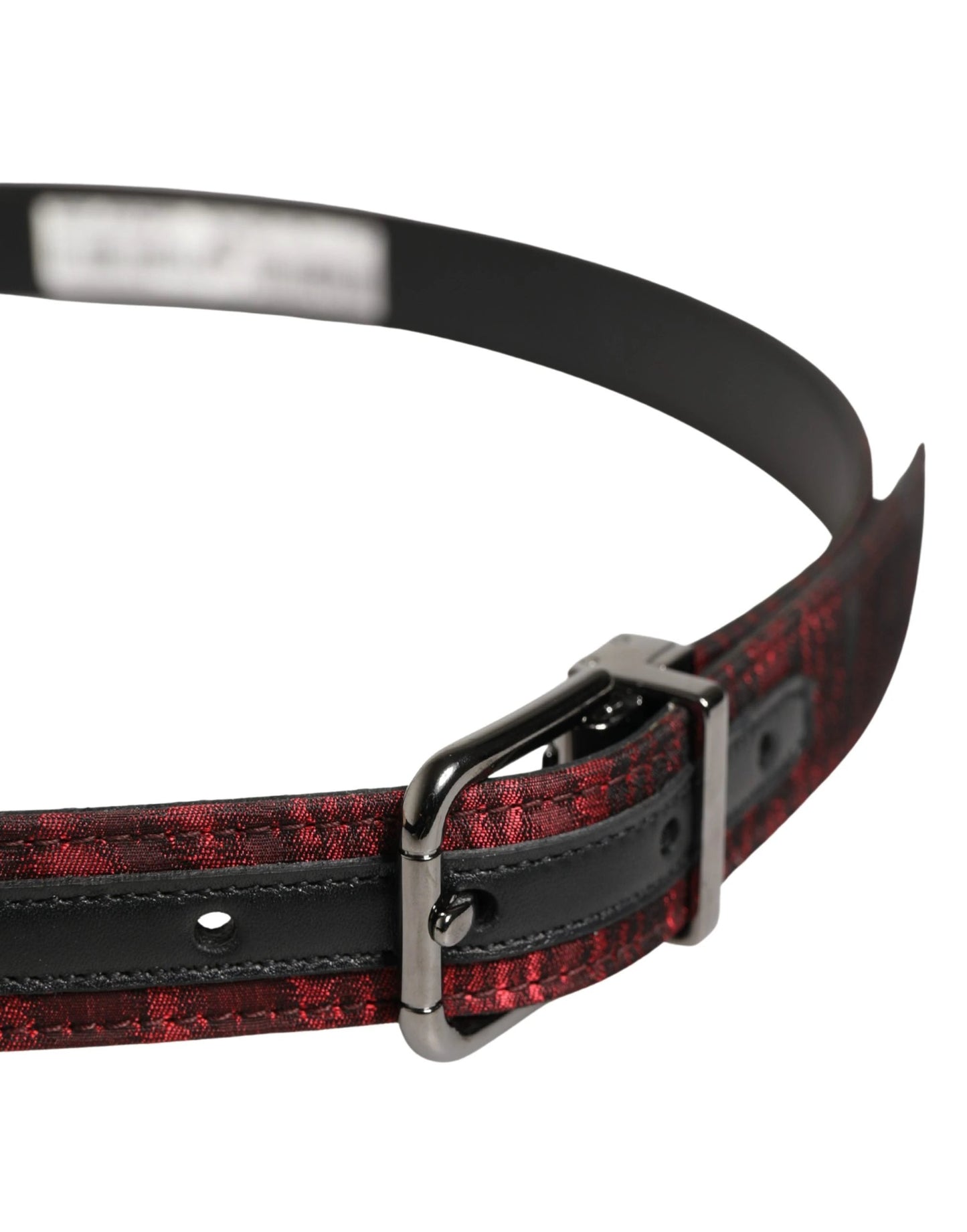 Dolce & Gabbana Men Red Jacquard Acetate Metal Buckle Belt by Dolce & Gabbana