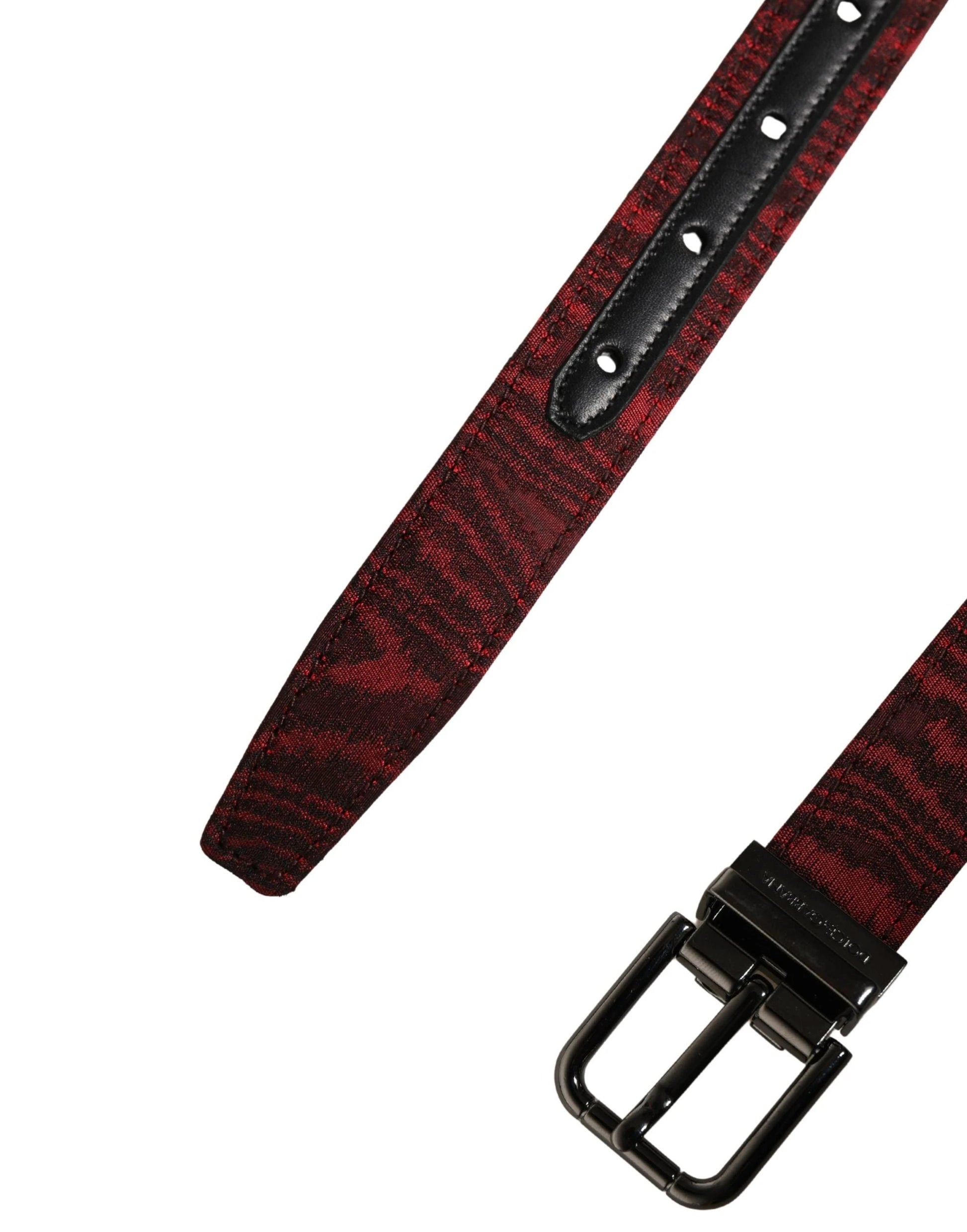 Dolce & Gabbana Men Red Jacquard Acetate Metal Buckle Belt by Dolce & Gabbana