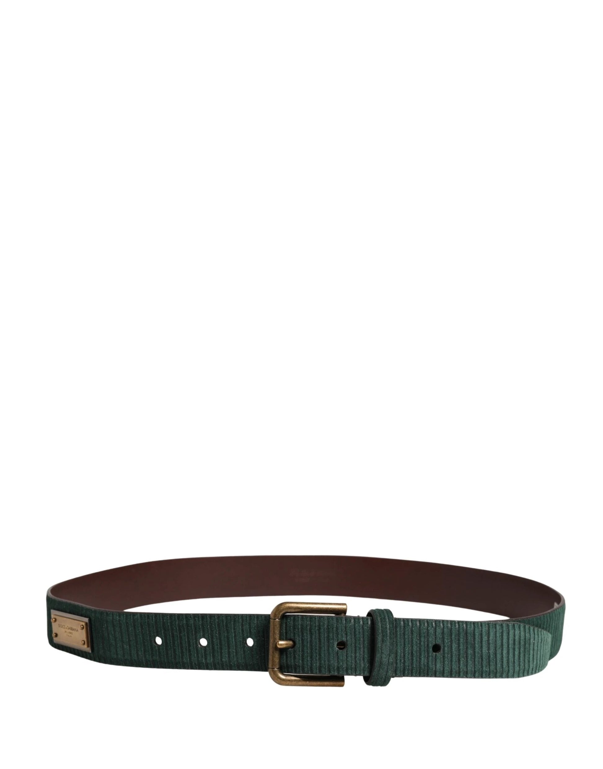 Dolce & Gabbana Men Green Velvet Leather Metal Buckle Belt by Dolce & Gabbana