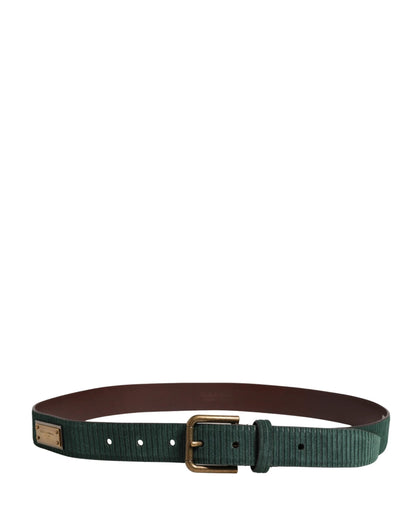 Dolce & Gabbana Men Green Velvet Leather Metal Buckle Belt by Dolce & Gabbana