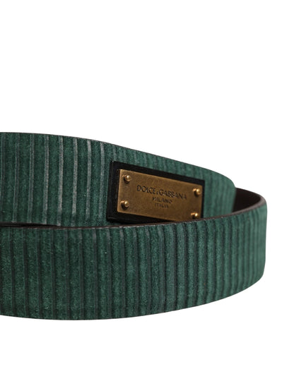 Dolce & Gabbana Men Green Velvet Leather Metal Buckle Belt by Dolce & Gabbana