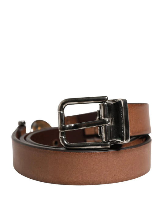 Dolce & Gabbana Men Brown Classic Leather Metal Buckle Belt by Dolce & Gabbana