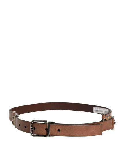 Dolce & Gabbana Men Brown Classic Leather Metal Buckle Belt by Dolce & Gabbana