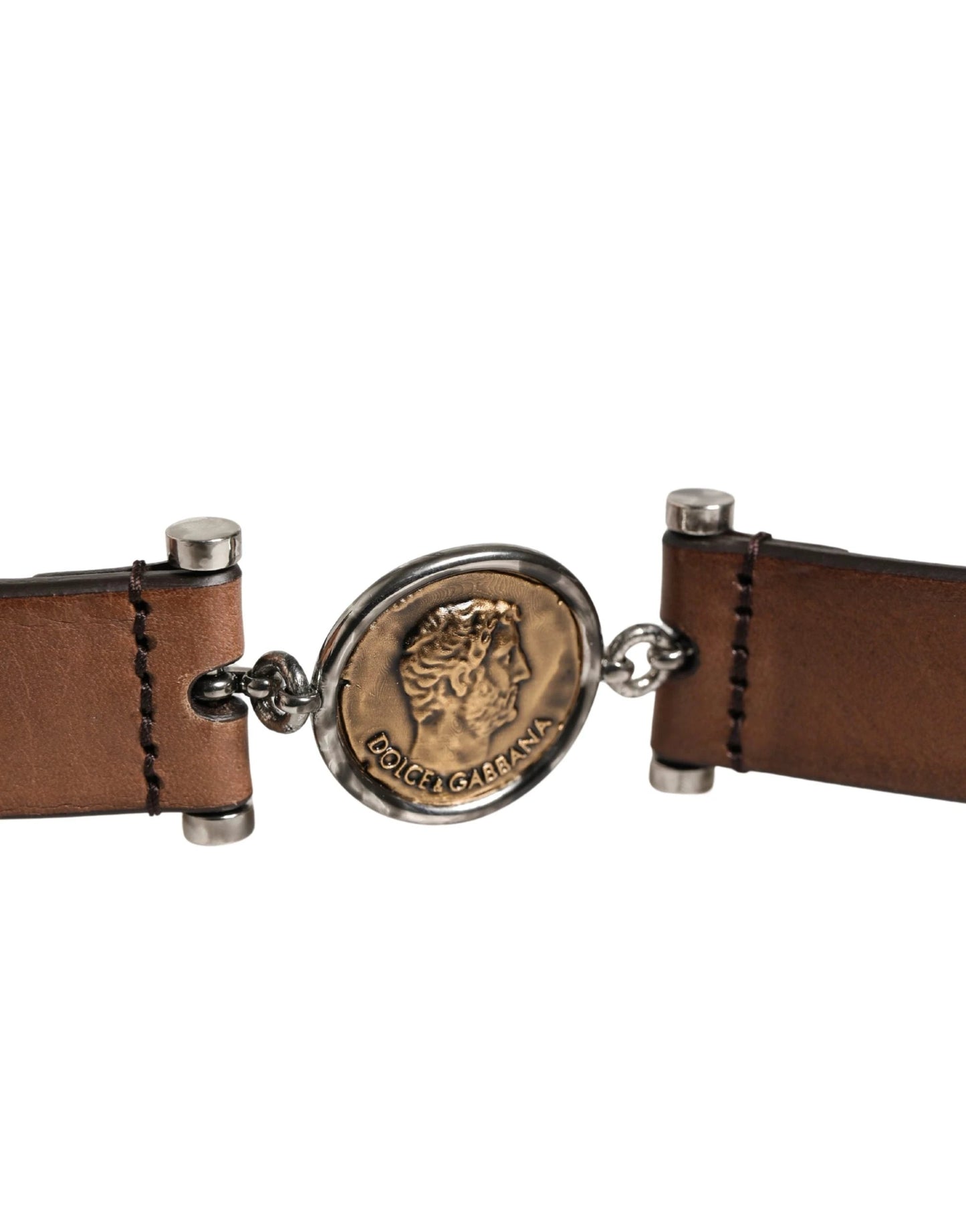 Dolce & Gabbana Men Brown Classic Leather Metal Buckle Belt by Dolce & Gabbana