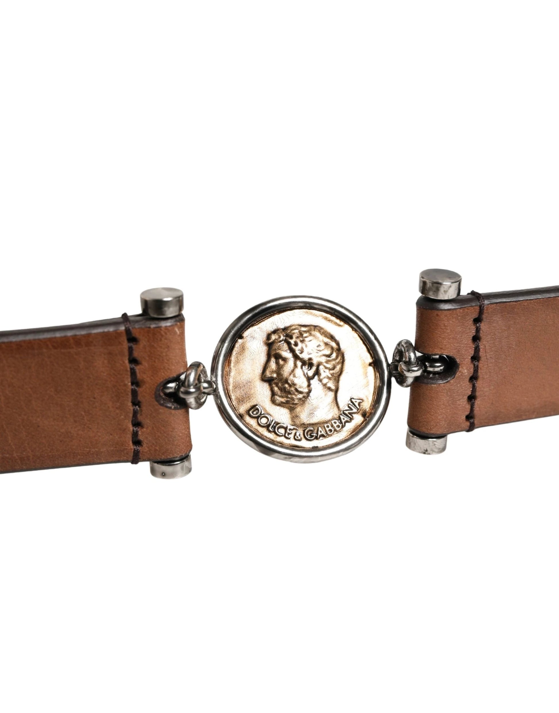 Dolce & Gabbana Men Brown Classic Leather Metal Buckle Belt by Dolce & Gabbana