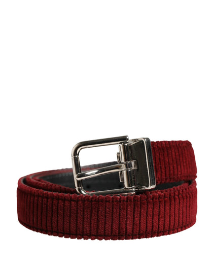 Dolce & Gabbana Men Red Velvet Leather Metal Buckle Belt by Dolce & Gabbana