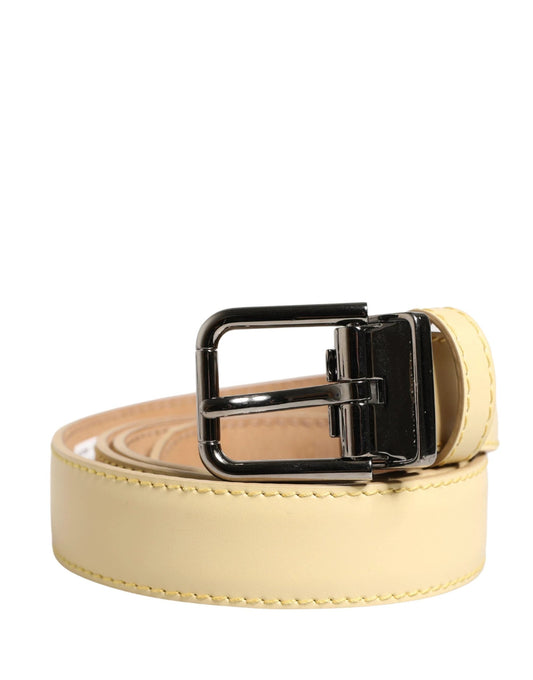 Dolce & Gabbana Men Yellow Classic Leather Metal Buckle Belt by Dolce & Gabbana