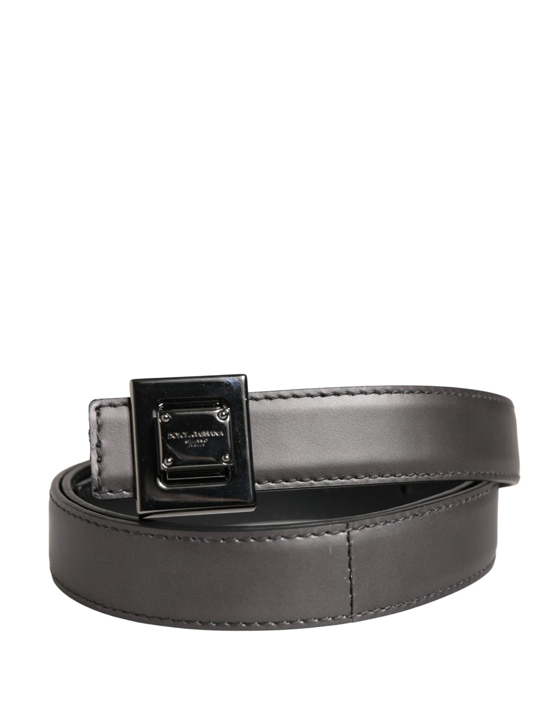 Dolce & Gabbana Men Silver Classic Leather Square Buckle Belt by Dolce & Gabbana