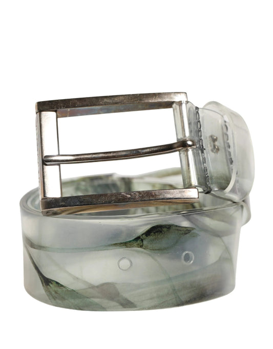 Dolce & Gabbana Men White Floral PVC Silver Metal Buckle Belt by Dolce & Gabbana