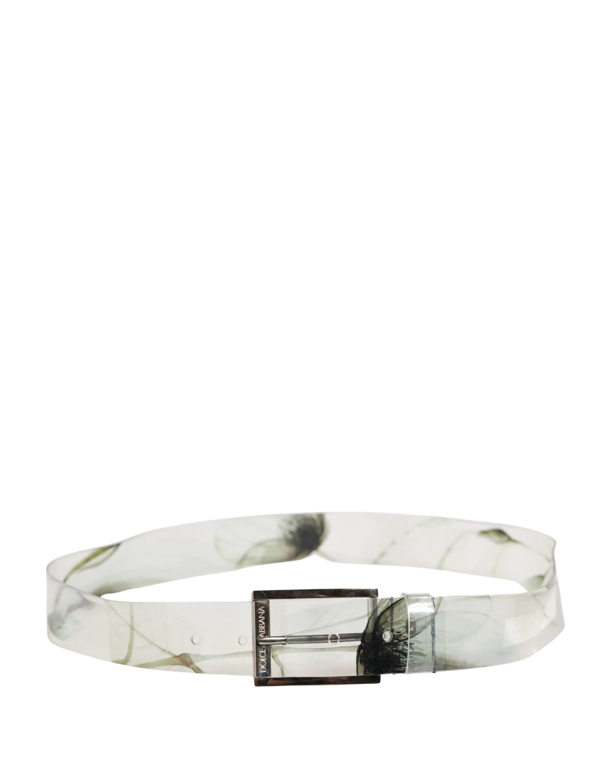Dolce & Gabbana Men White Floral PVC Silver Metal Buckle Belt by Dolce & Gabbana