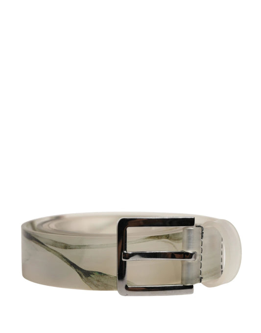 Dolce & Gabbana Men White Floral PVC Silver Metal Buckle Belt by Dolce & Gabbana