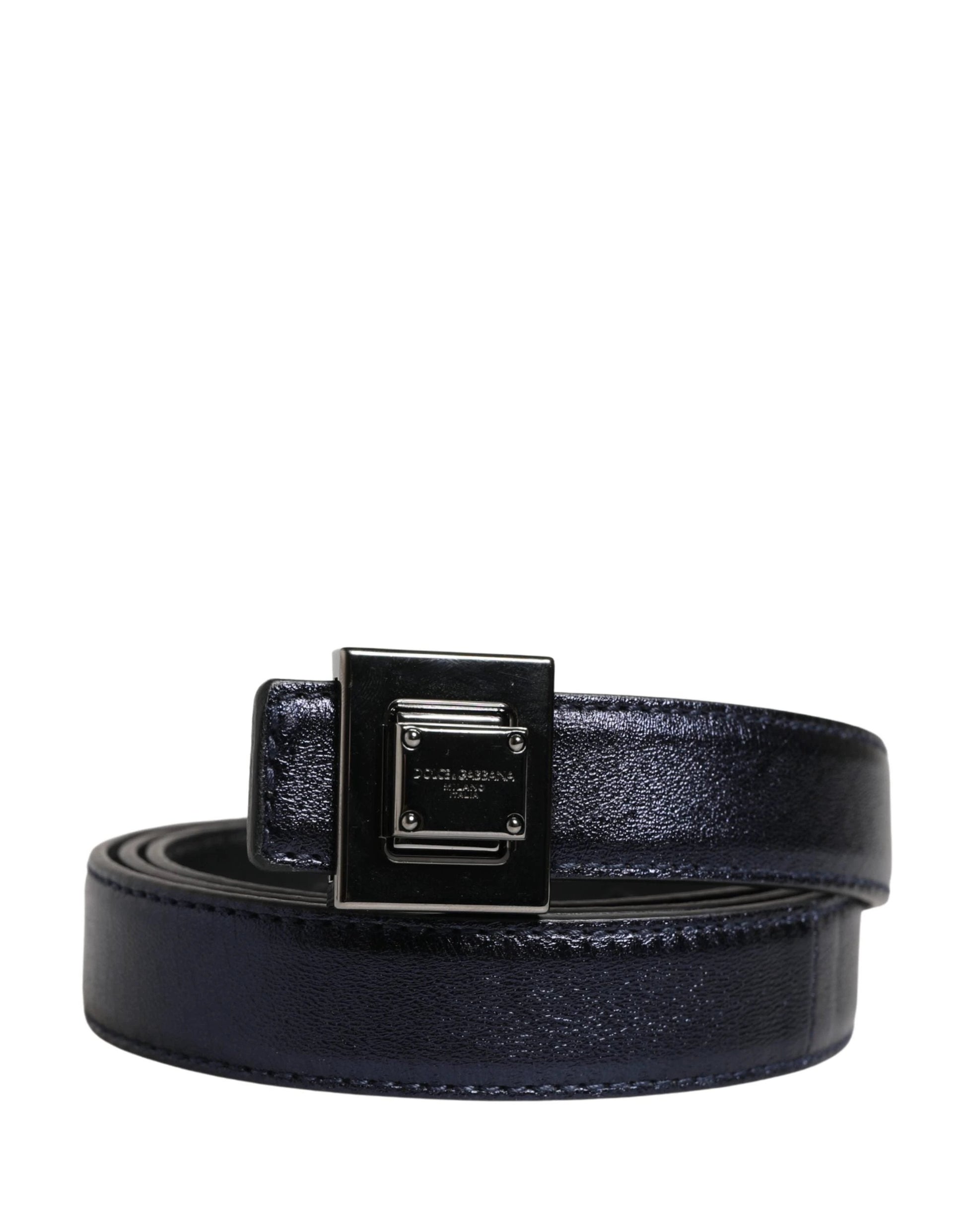 Dolce & Gabbana Men Black Classic Leather Square Buckle Belt by Dolce & Gabbana