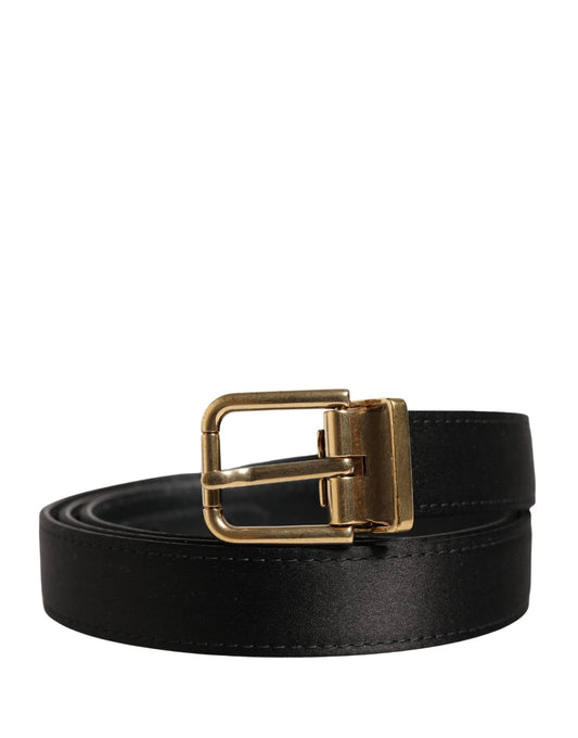 Dolce & Gabbana Men Black Classic Viscose Metal Buckle Belt by Dolce & Gabbana