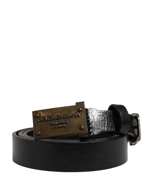 Dolce & Gabbana Men Black Classic Leather Logo Buckle Belt by Dolce & Gabbana