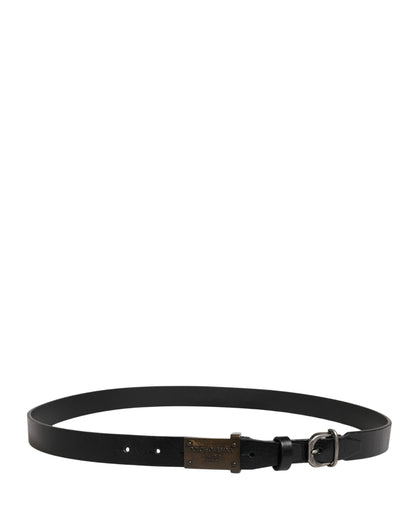 Dolce & Gabbana Men Black Classic Leather Logo Buckle Belt by Dolce & Gabbana
